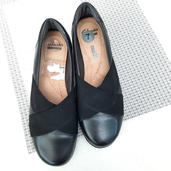 Clarks Medora Jem Stretch Cross Strap Flats Slip On Comfort Loafers 7 Black - Picture 3 of 9